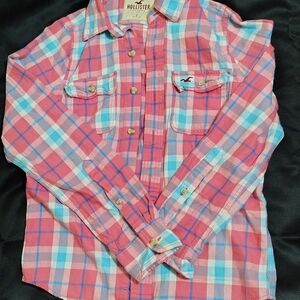 Hollister Womens Checkered Shirt - Pink and Blue